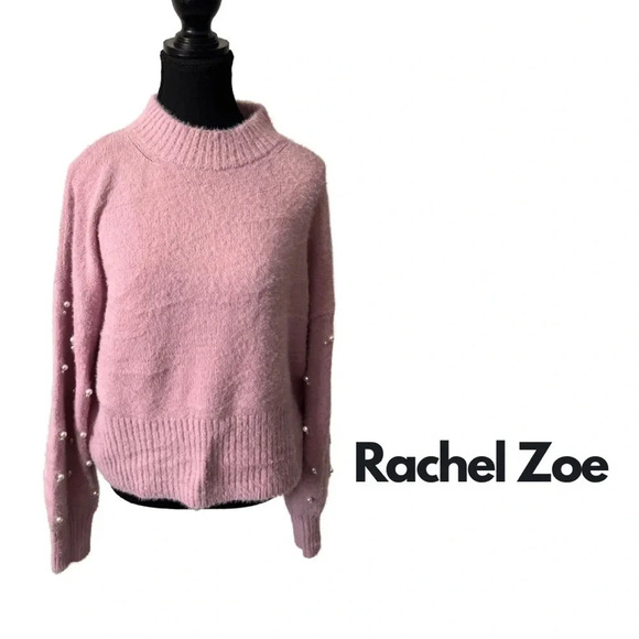 Rachel Zoe | Pearl Embellished Sleeve Mock  Neck Lavender Sweater | Size M [123] - Picture 1 of 6